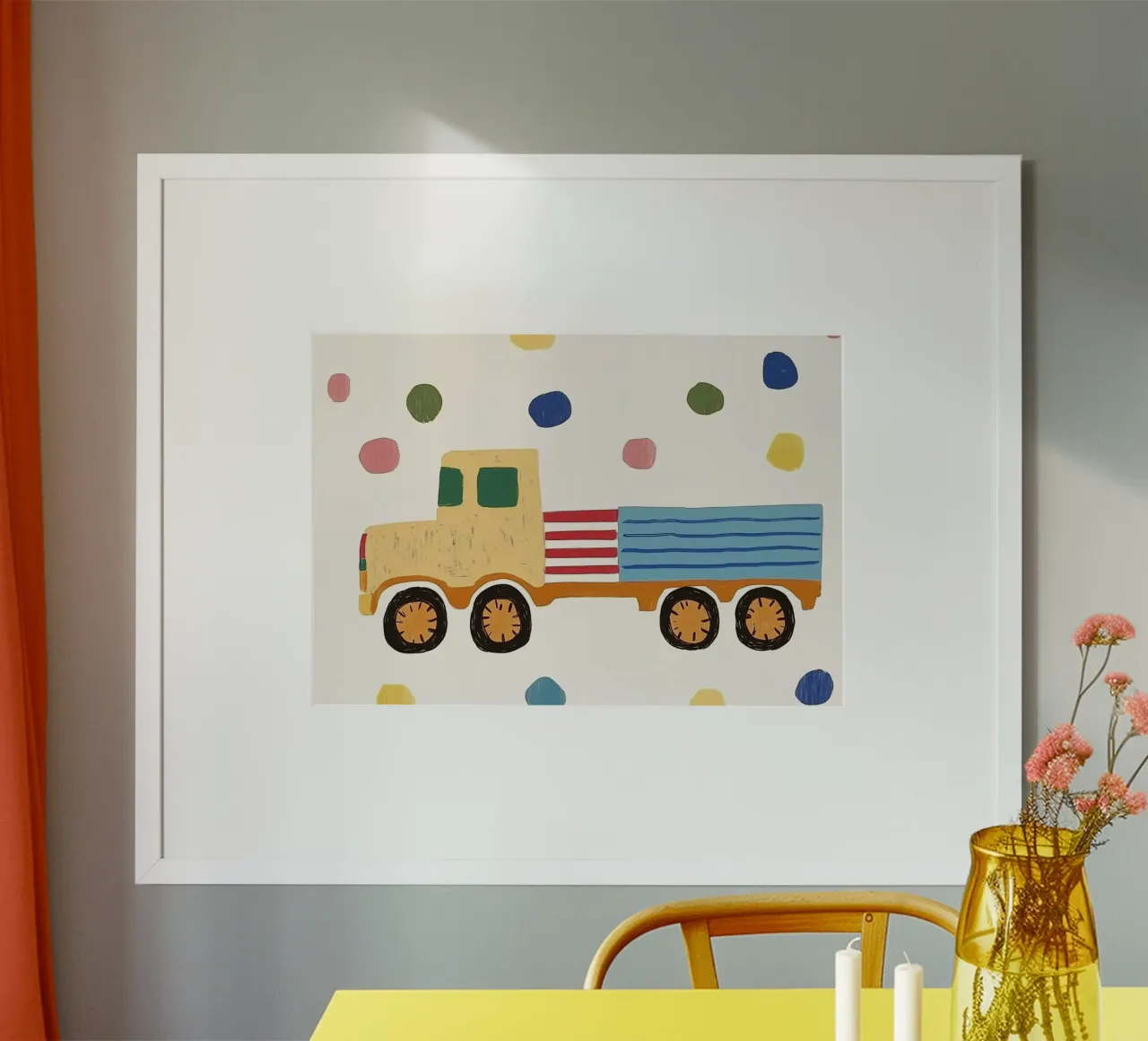 Camion giocattolo carino con pois Stampa d'arte per bambini poster da vintagepod