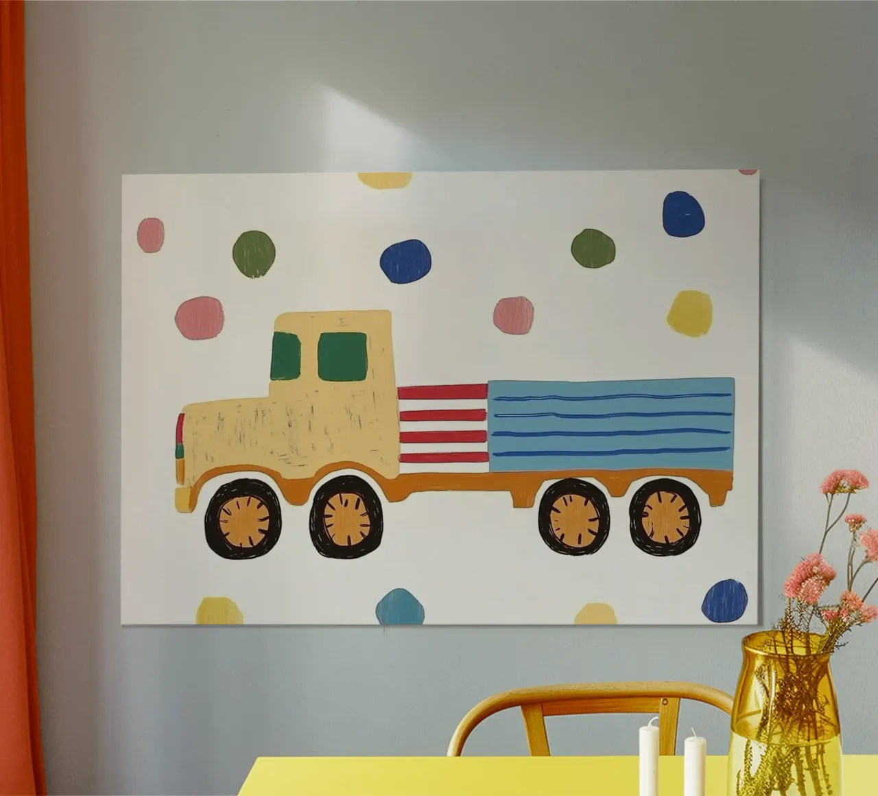 Camion giocattolo carino con pois Stampa d'arte per bambini poster da vintagepod
