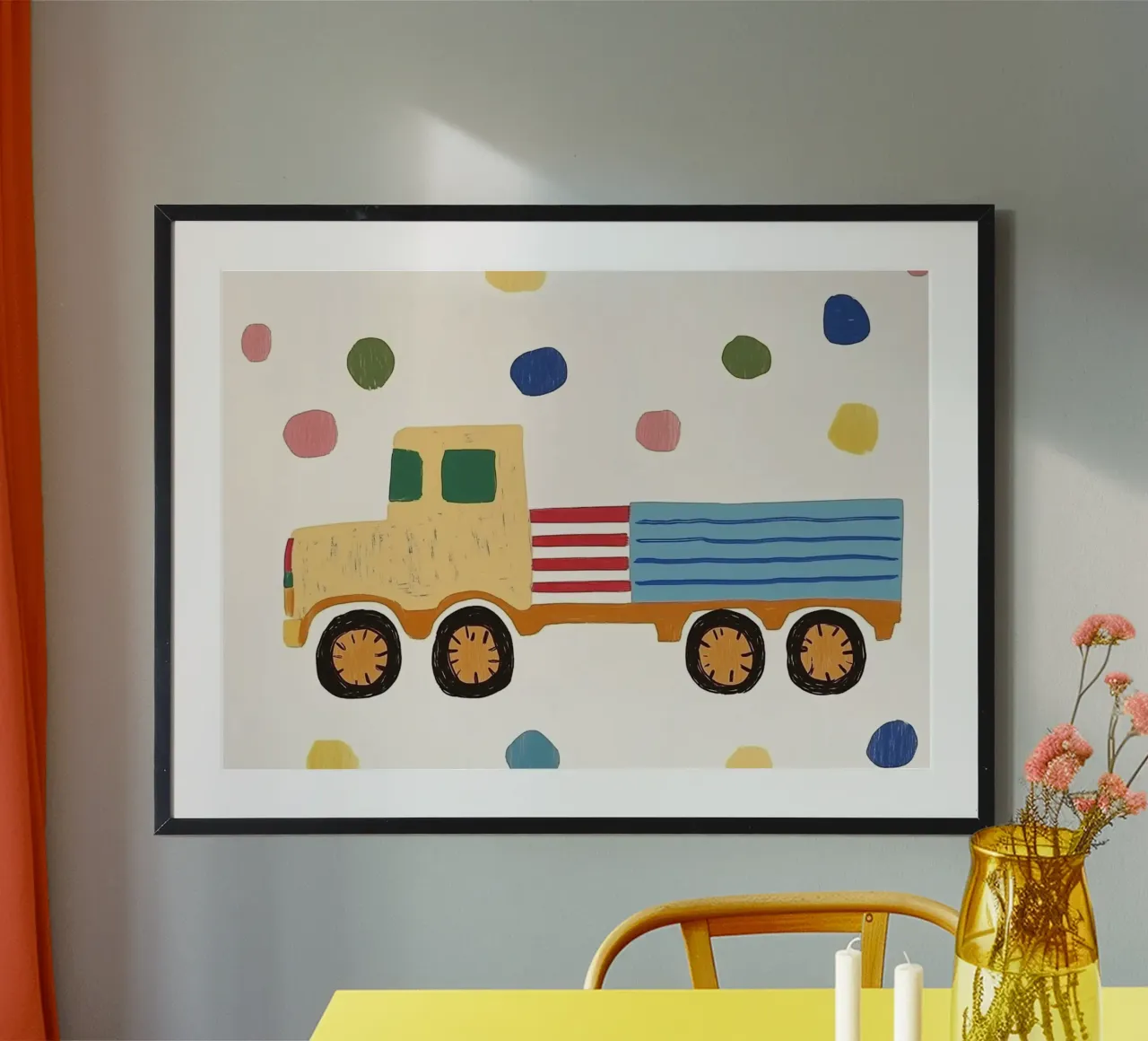 Camion giocattolo carino con pois Stampa d'arte per bambini poster da vintagepod