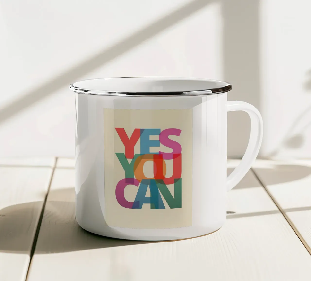 "YES YOU CAN' tazza in smalto da Type & Tape