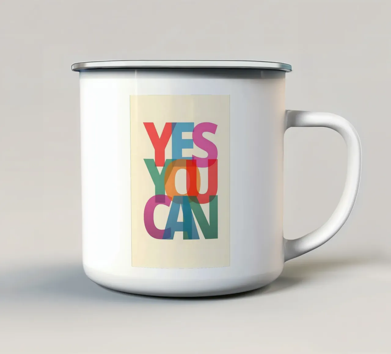 "YES YOU CAN' tazza in smalto da Type & Tape