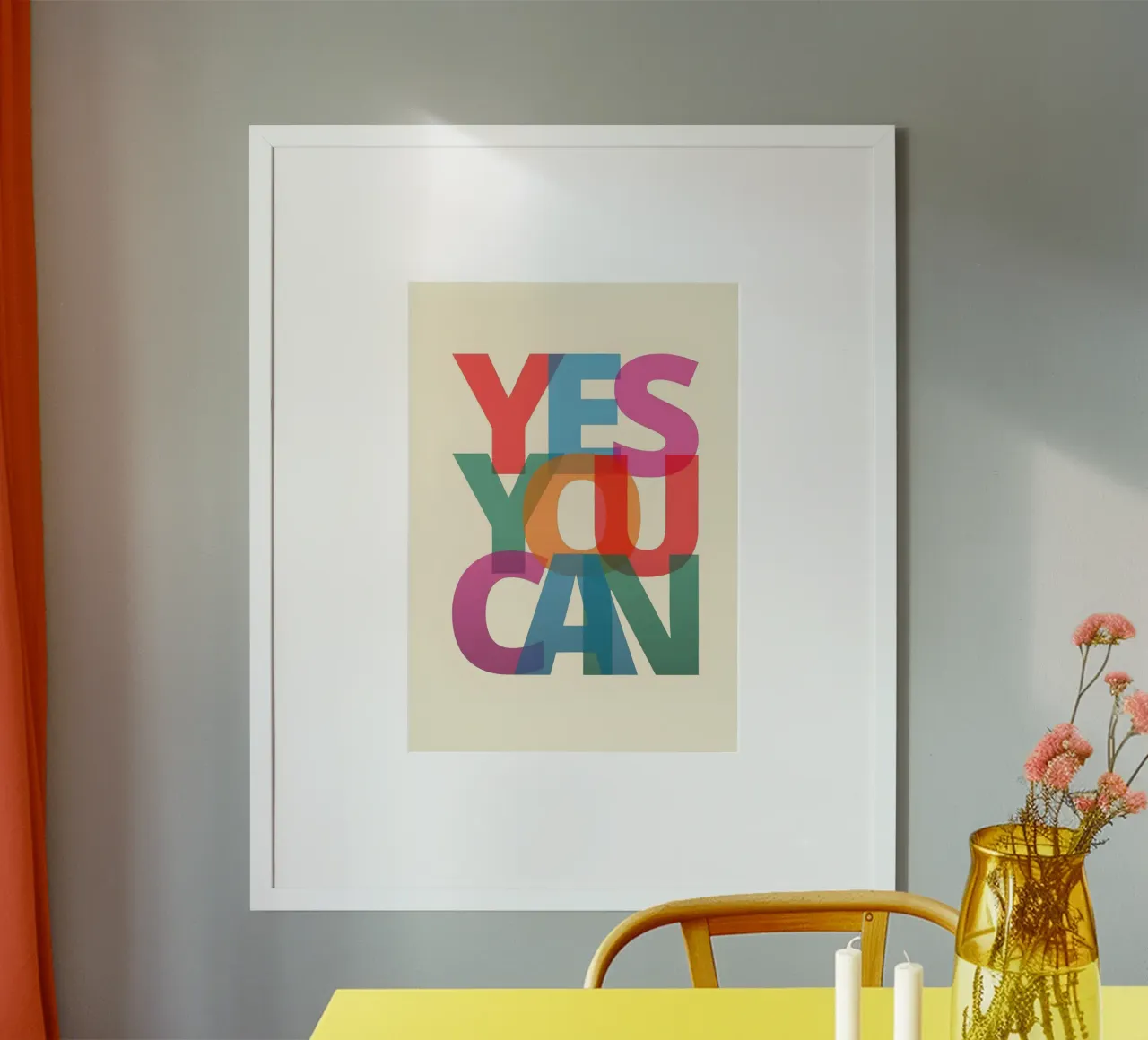 "YES YOU CAN' poster con telaio in plastica da Type & Tape