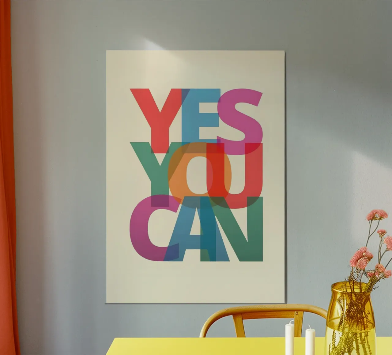 "YES YOU CAN' poster con telaio in plastica da Type & Tape
