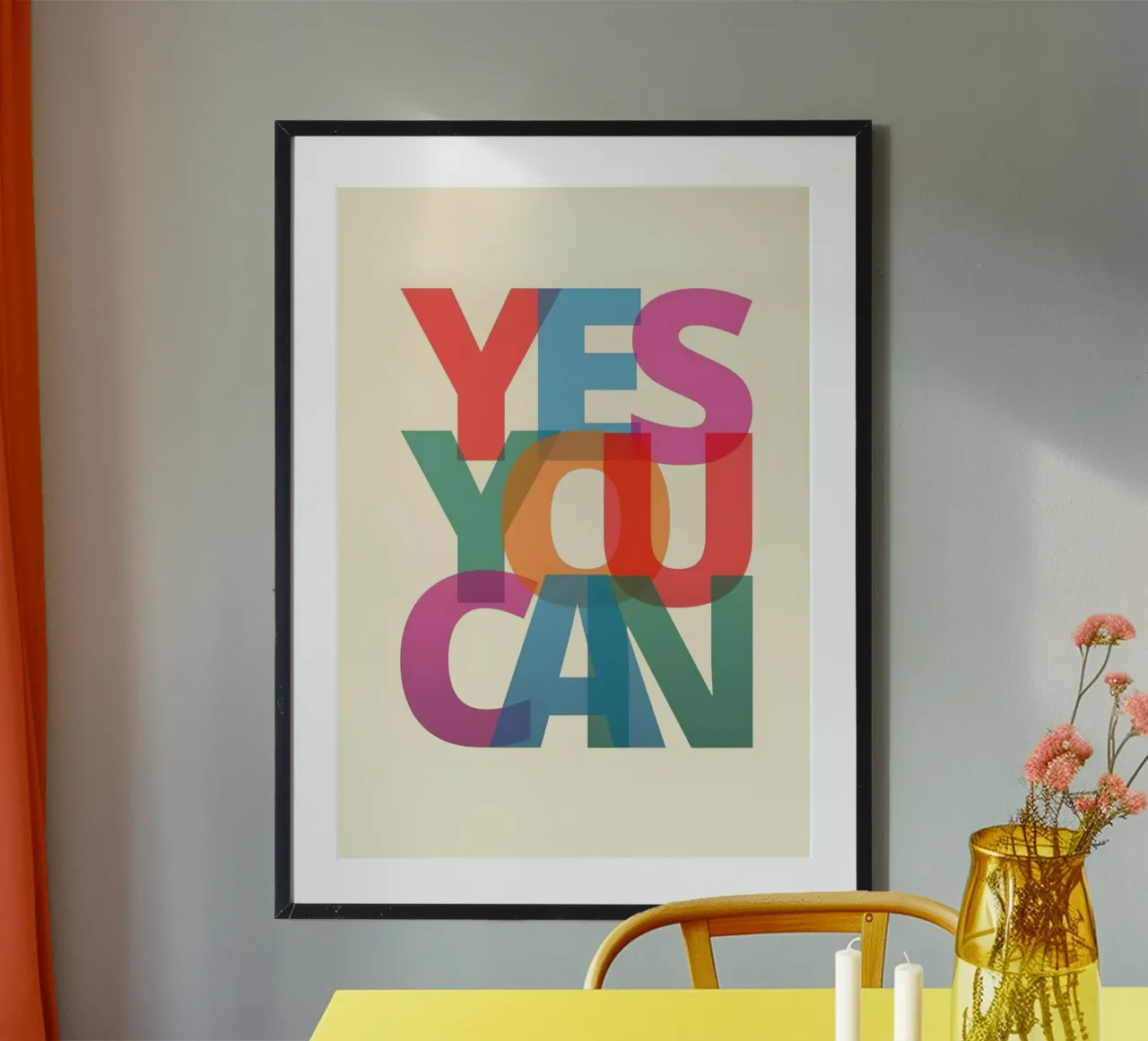 "YES YOU CAN' poster con telaio in plastica da Type & Tape