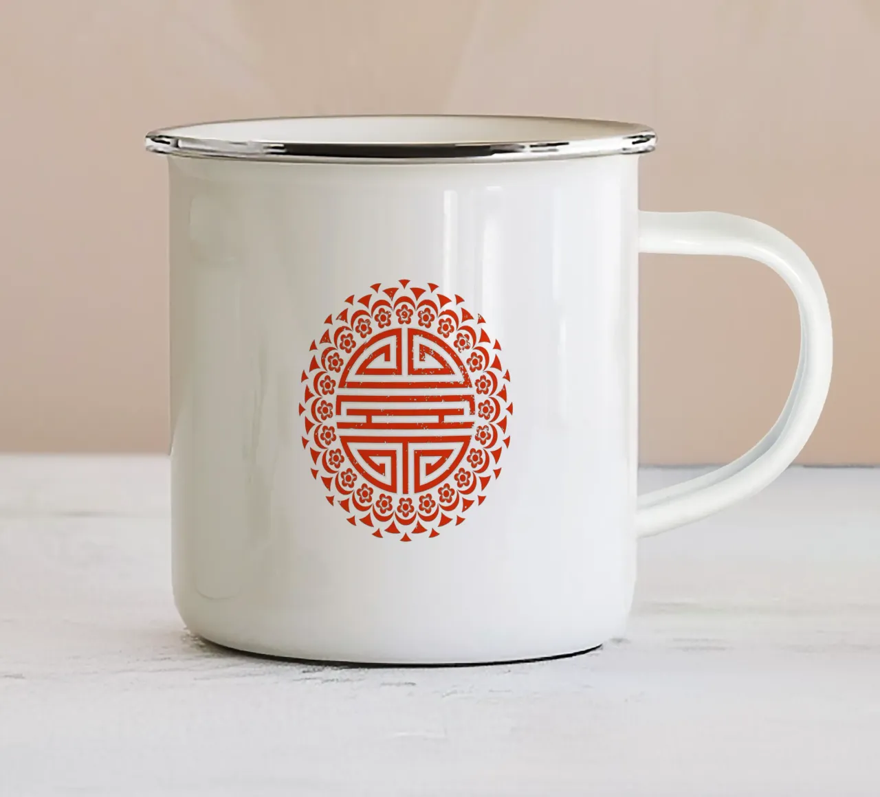 Longevità (shou) tazza in smalto da Mariel Toigo