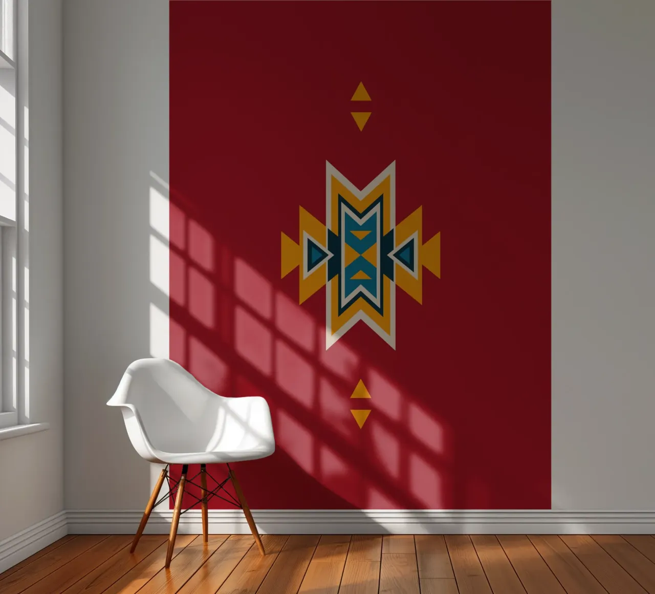 Aztekenpatroon op rood fotobehang van Petra Lang - Design