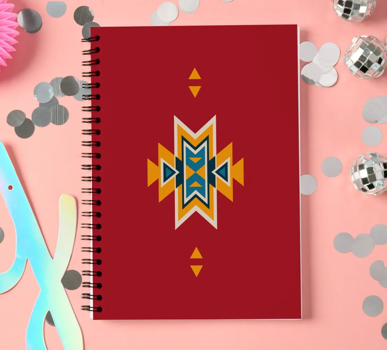 Aztec Pattern on Red spiral notebook by Petra Lang
