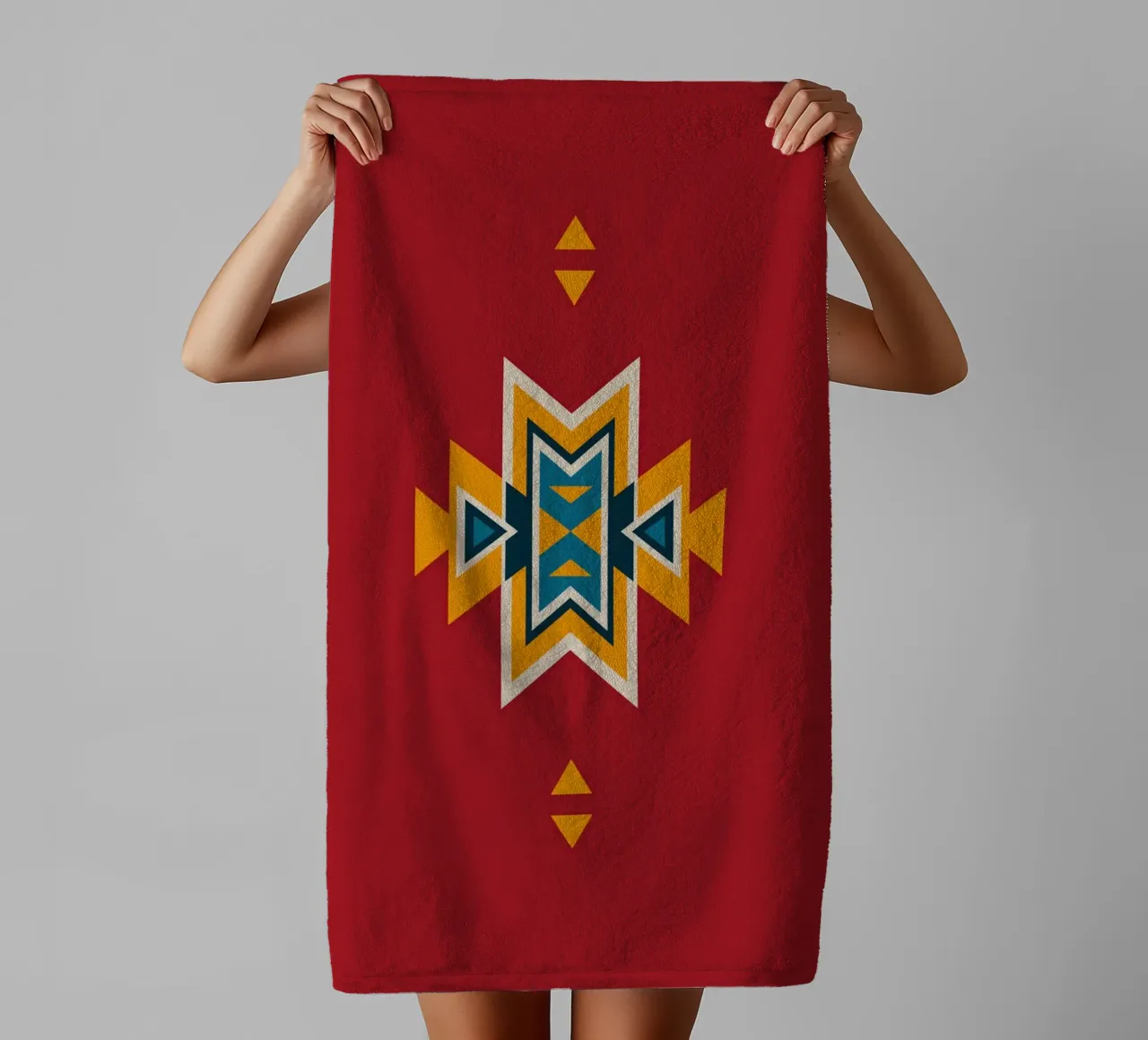 Aztec Pattern on Red towel by Petra Lang