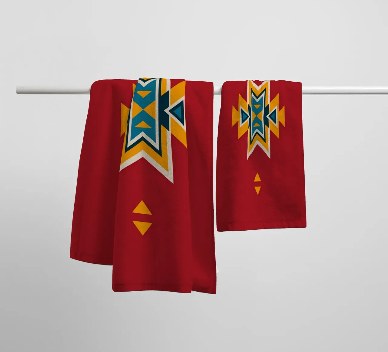 Aztec Pattern on Red towel by Petra Lang