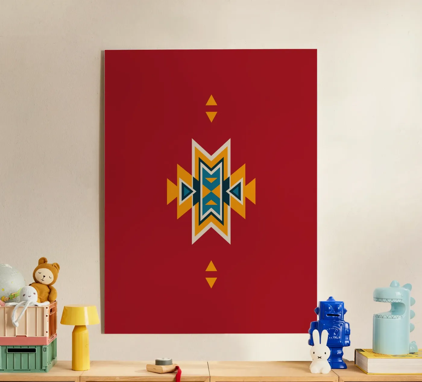 Aztec Pattern on Red Acryl-Glas von Petra Lang - Design