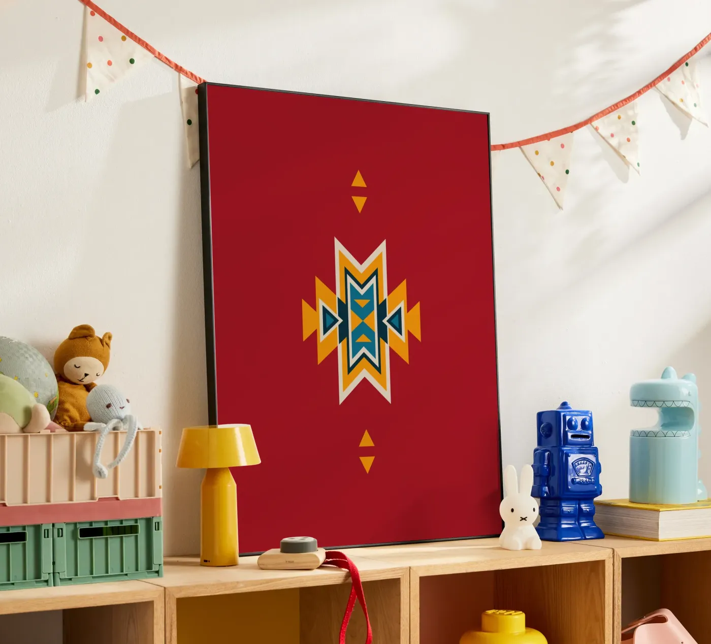 Aztec Pattern on Red forex plate by Petra Lang - Design
