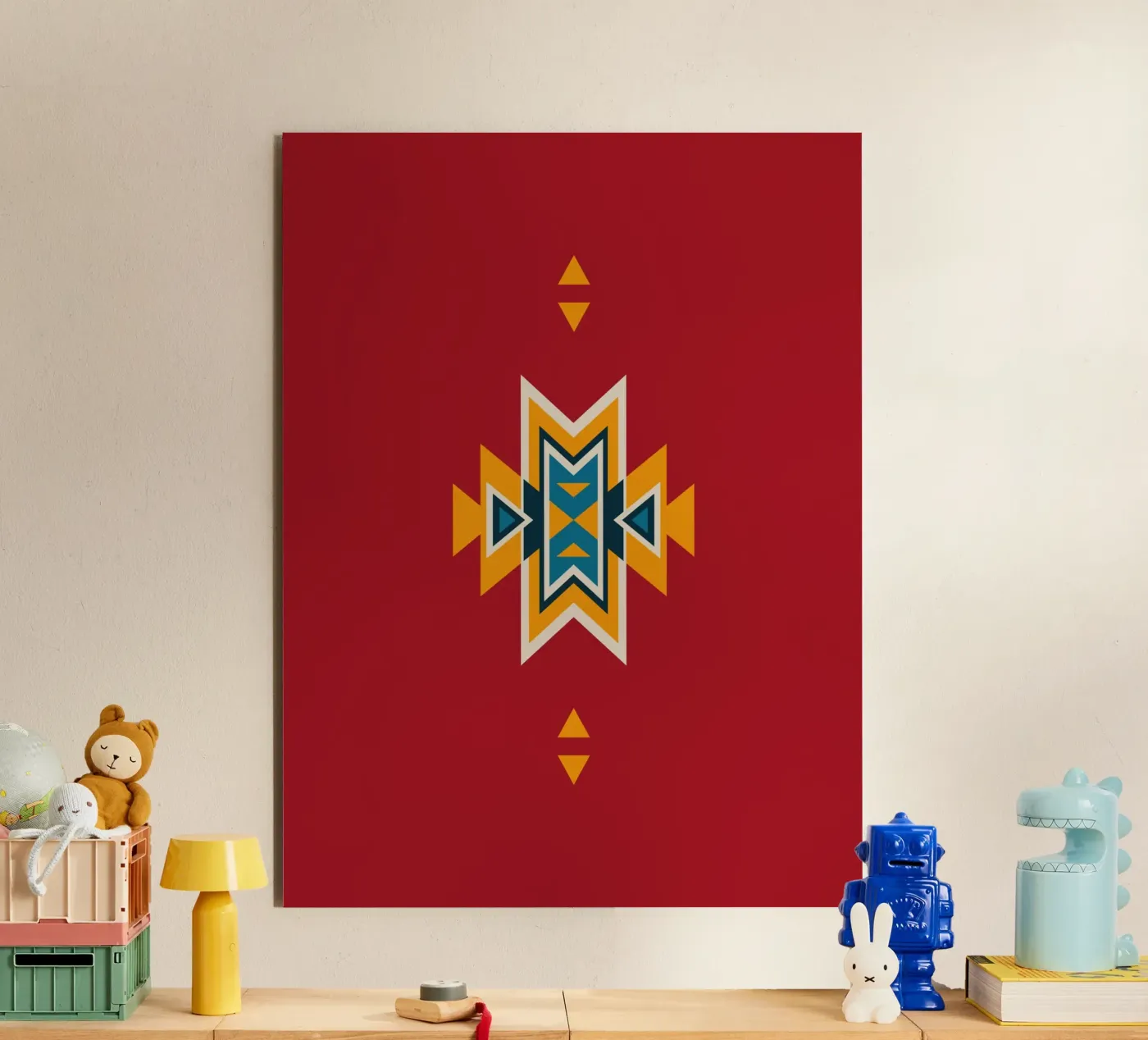 Aztec Pattern on Red forex plate by Petra Lang - Design