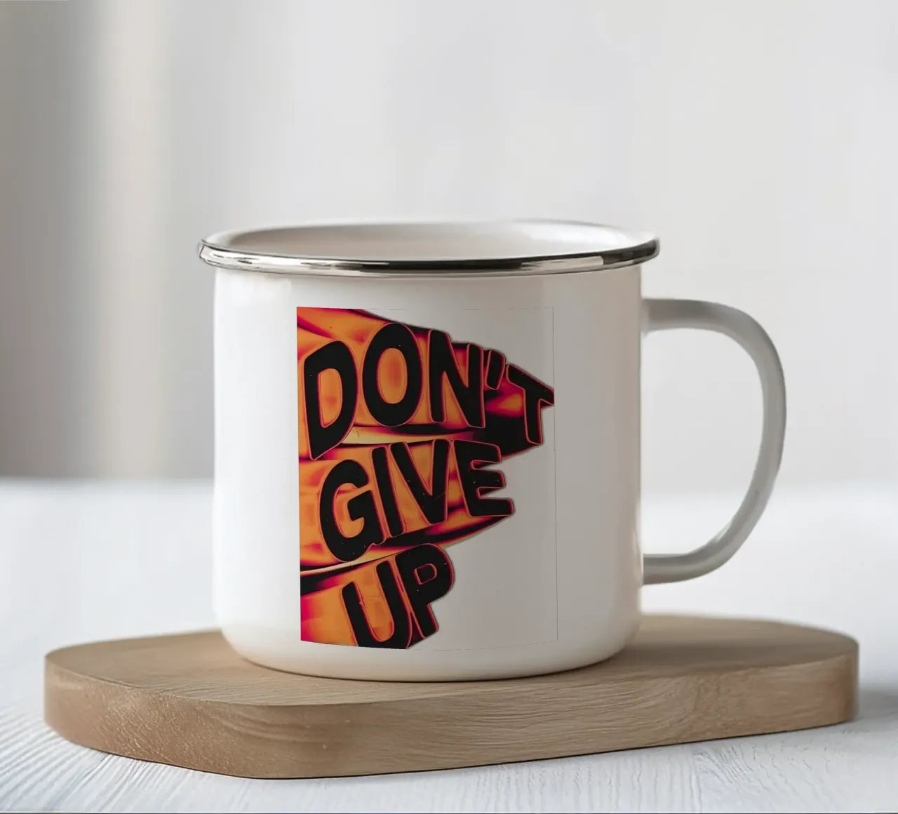 "DONT GIVE UP" tazza in smalto da Type & Tape