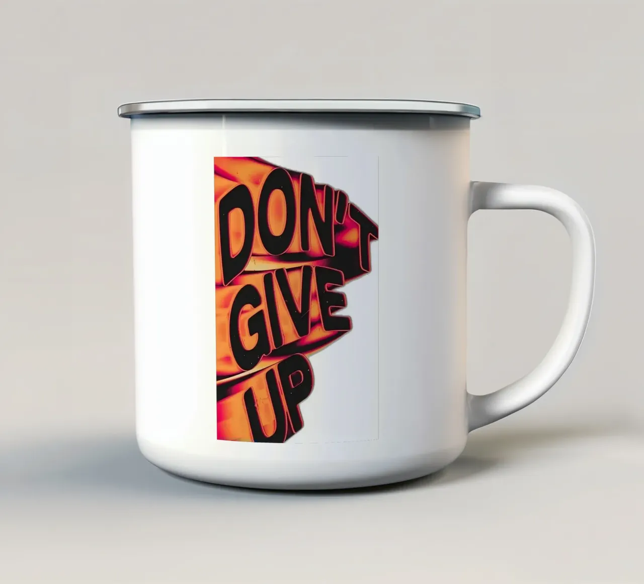 "DONT GIVE UP" tazza in smalto da Type & Tape