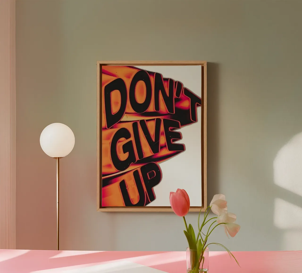 "DONT GIVE UP" tela con Cornice a cassetta da Type & Tape