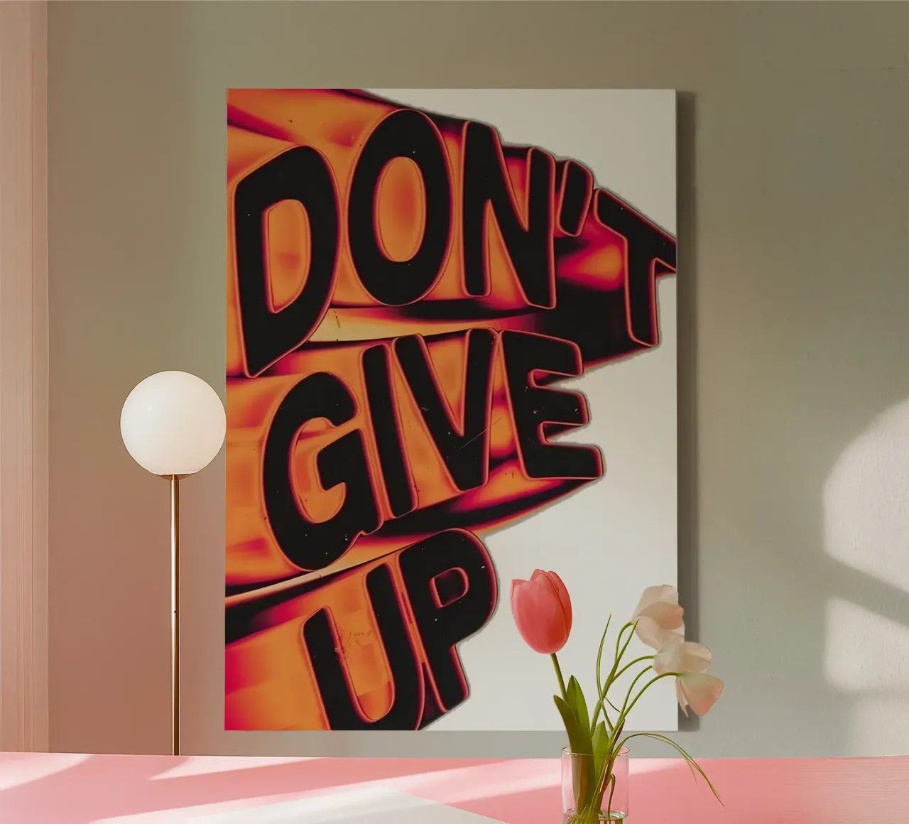 "DONT GIVE UP" tela con Cornice a cassetta da Type & Tape