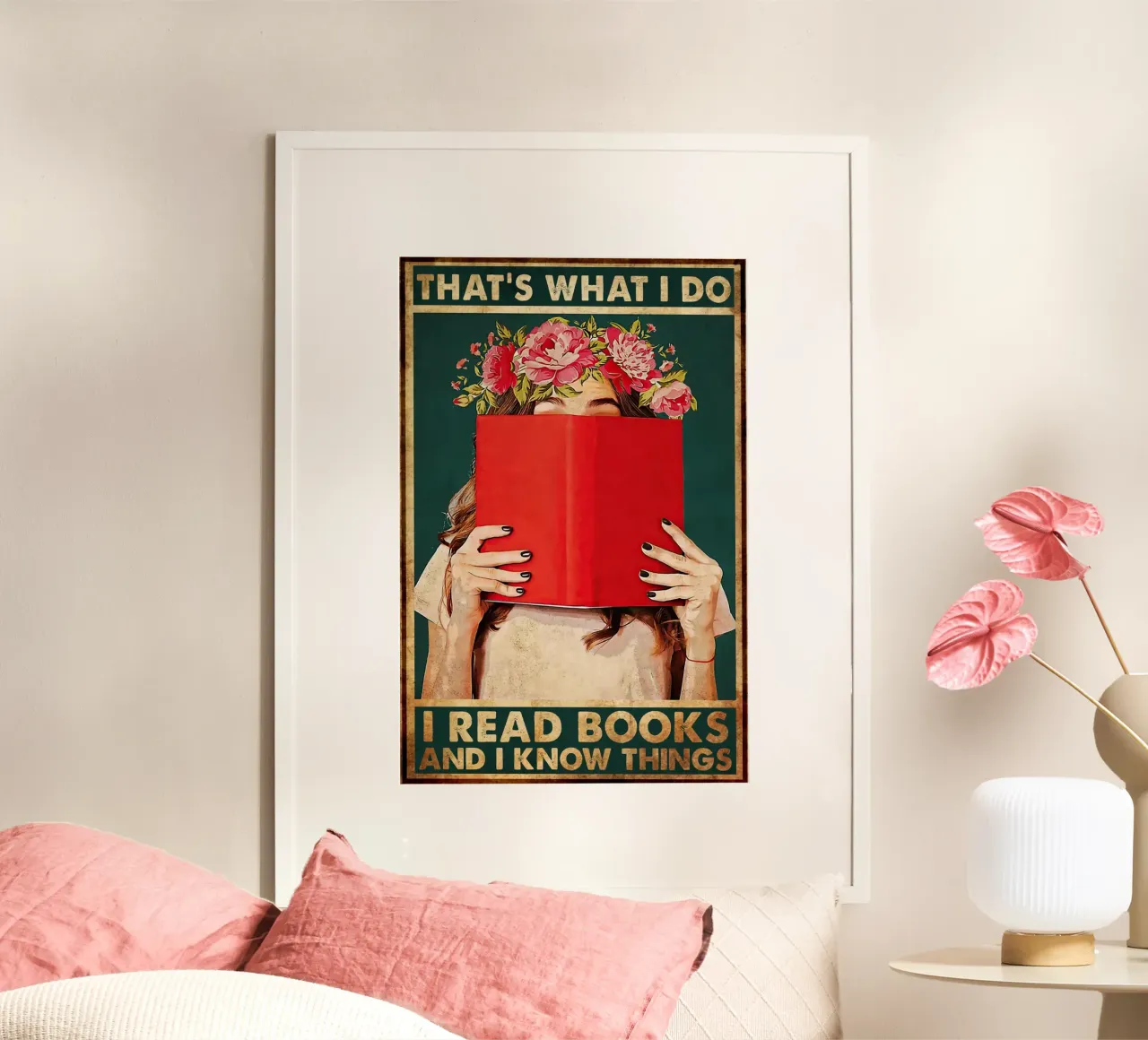 Ik lees boeken en ik weet dingen poster met kunststof frame van Oliver Ethan