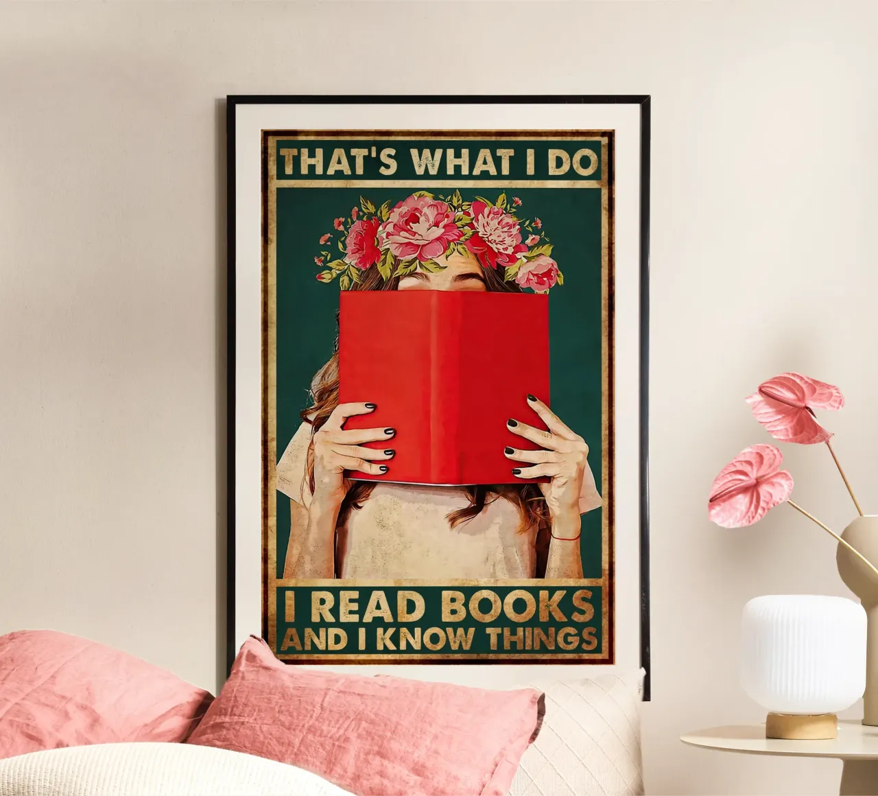 Ik lees boeken en ik weet dingen poster met kunststof frame van Oliver Ethan
