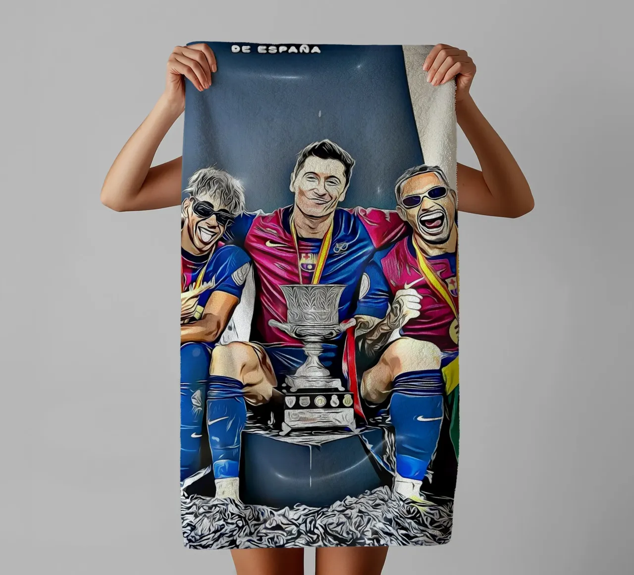 Barcelona's Supercopa de España overwinningsfeest badhanddoek van dark eagle