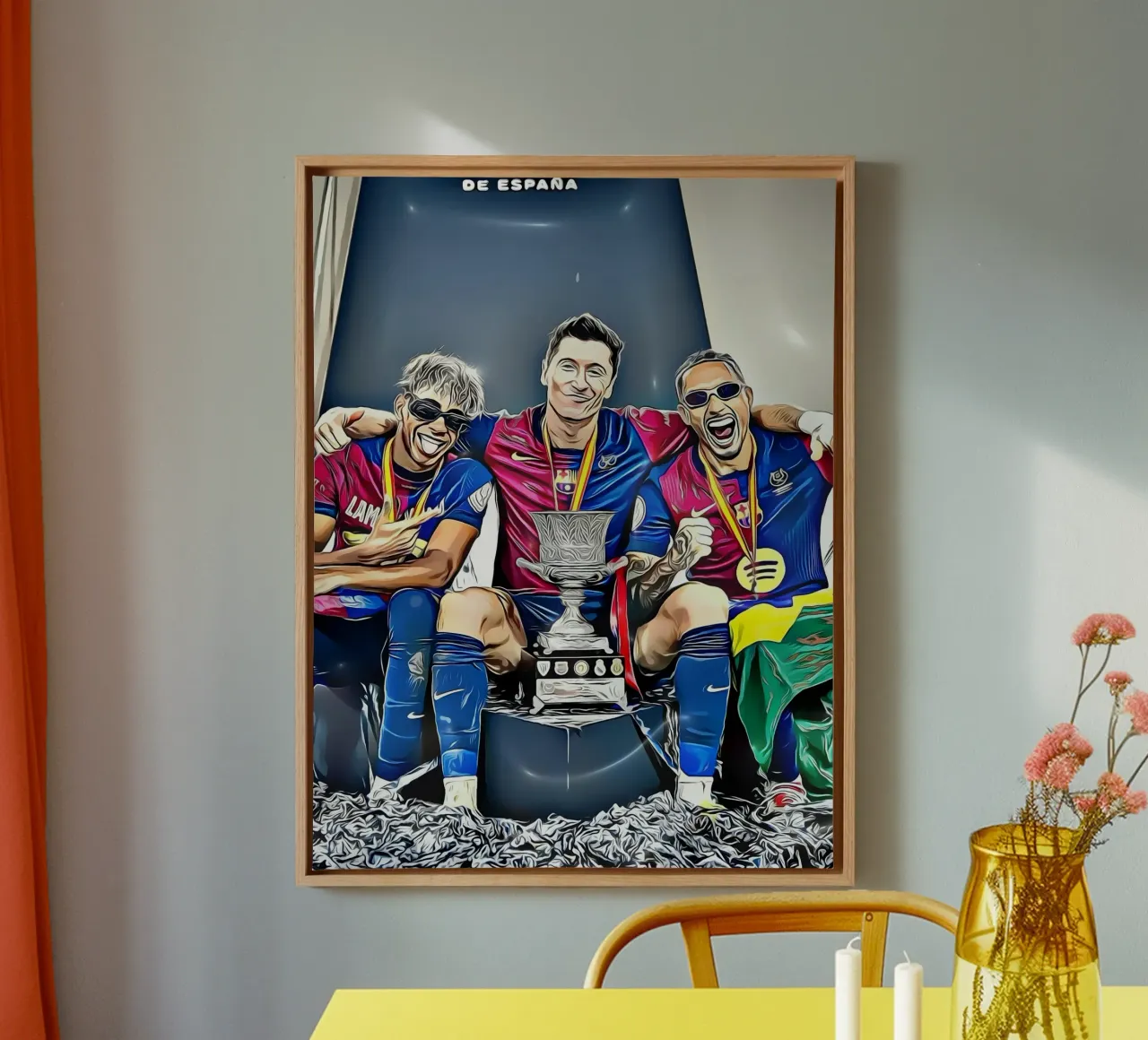 Barcelonas Siegesfeier bei der Supercopa de España Leinwand mit Schattenfugenrahmen von dark eagle