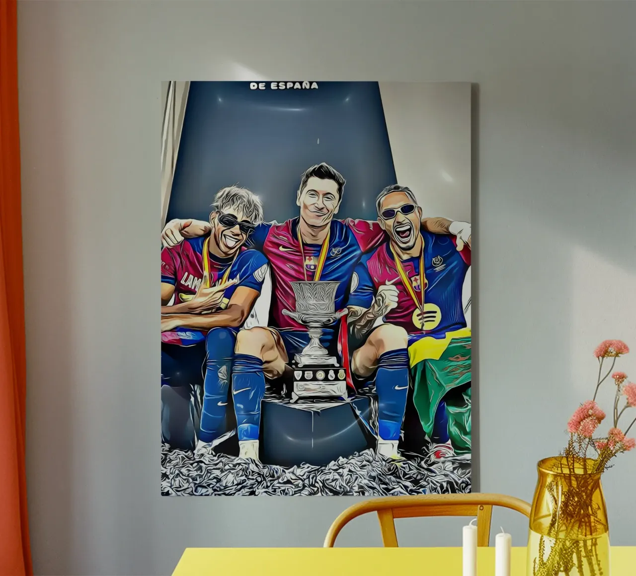 Barcelonas Siegesfeier bei der Supercopa de España Leinwand mit Schattenfugenrahmen von dark eagle