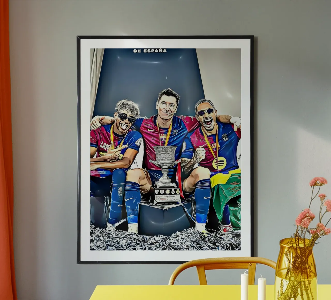 Barcelonas Siegesfeier bei der Supercopa de España Poster mit Aluminium Rahmen von dark eagle