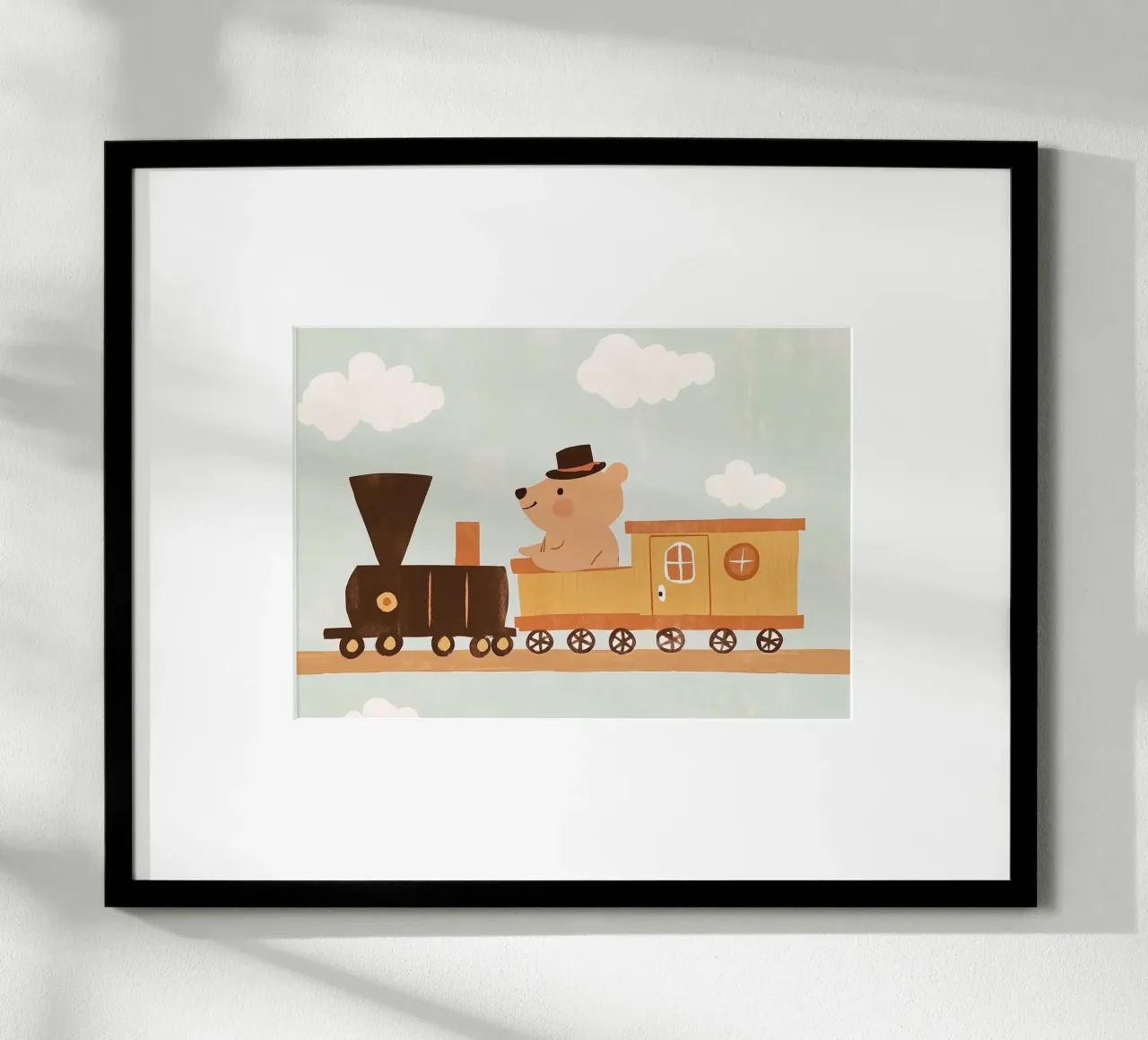 Simpatico orso sul treno - Stampa artistica per bambini poster con telaio in alluminio da vintagepod