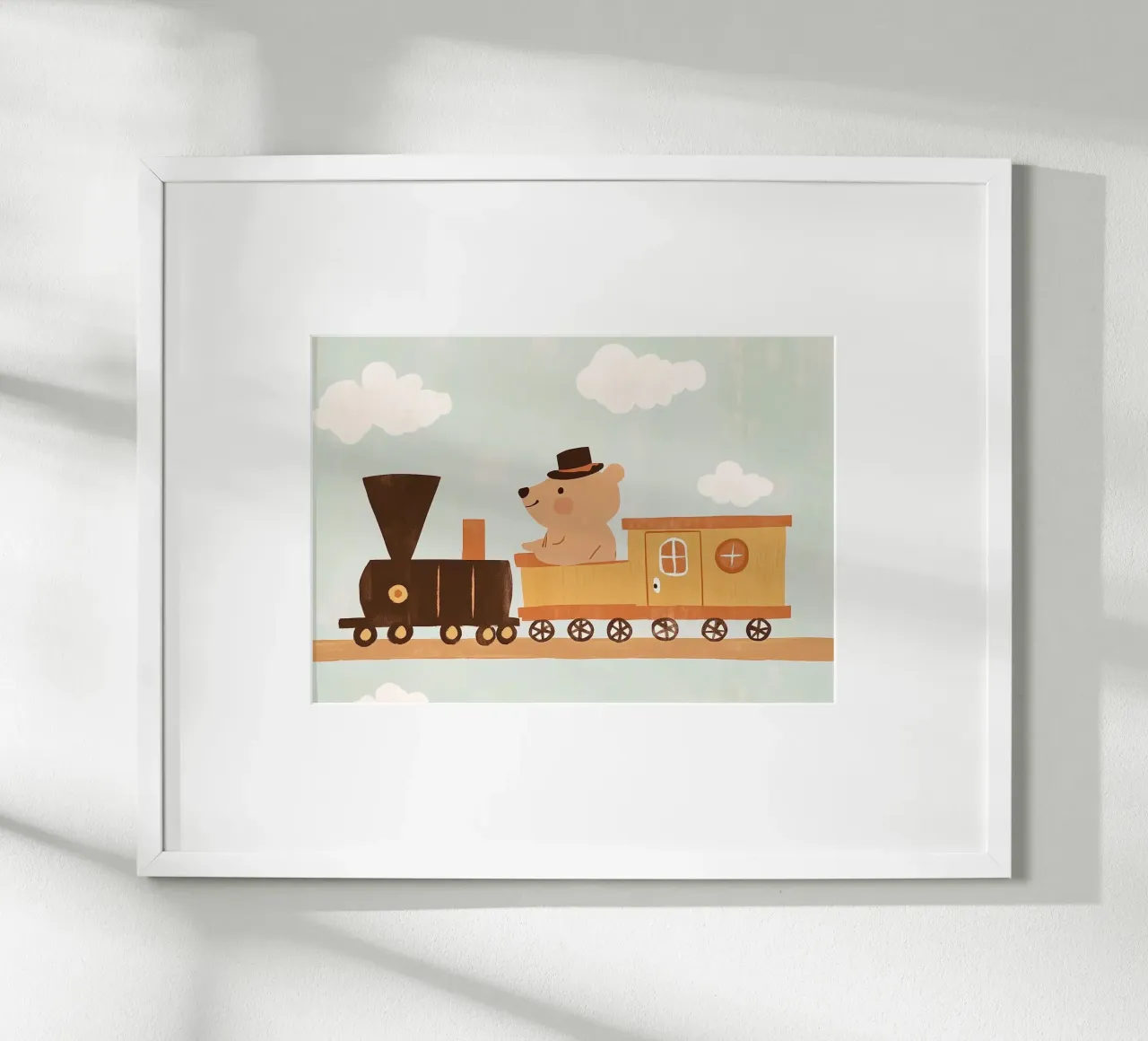 Simpatico orso sul treno - Stampa artistica per bambini poster con telaio in alluminio da vintagepod
