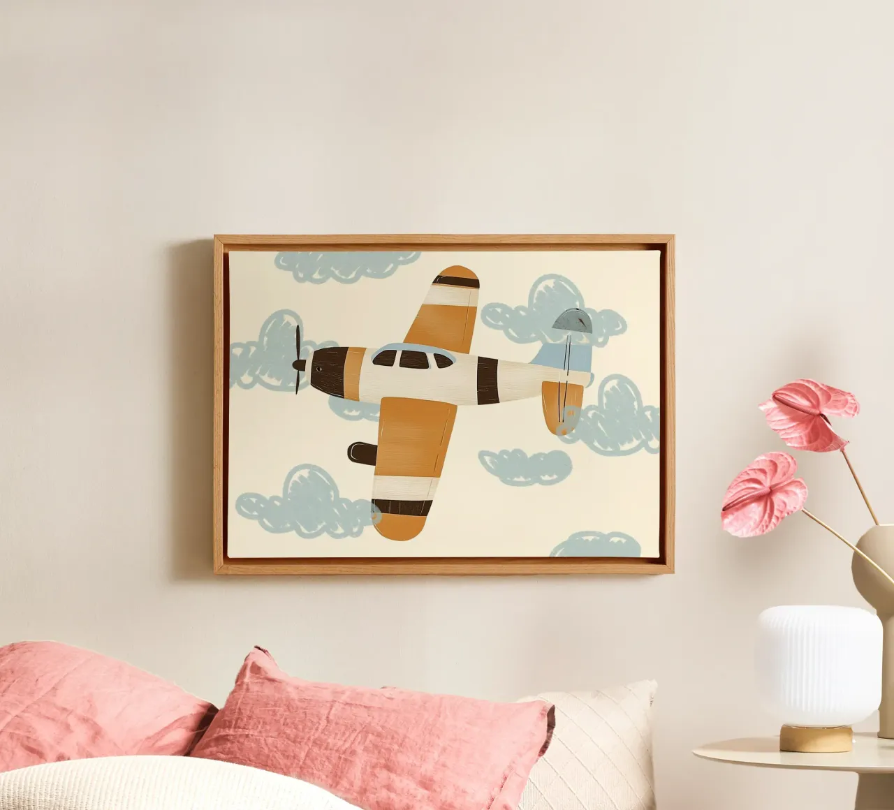 Retro Vliegtuig - Grillige Kinderkunstdruk canvas met Baklijst van vintagepod