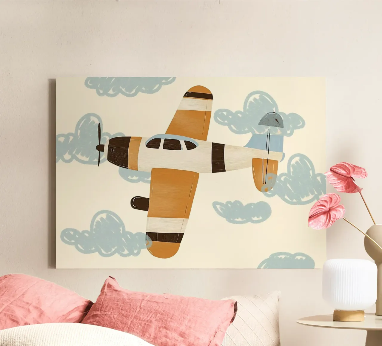 Retro Vliegtuig - Grillige Kinderkunstdruk canvas met Baklijst van vintagepod