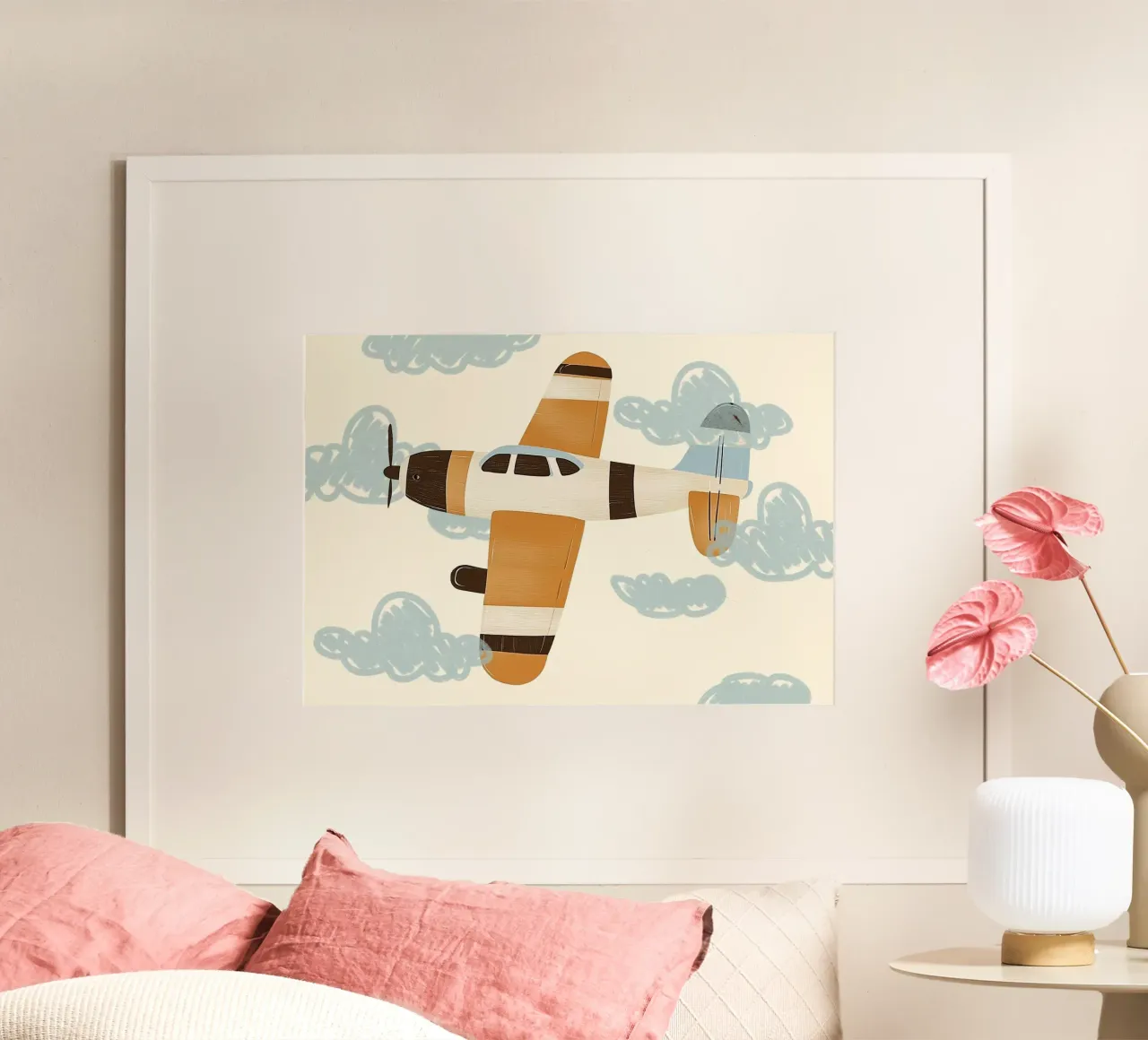 Retro Vliegtuig - Grillige Kinderkunstdruk poster met kunststof frame van vintagepod