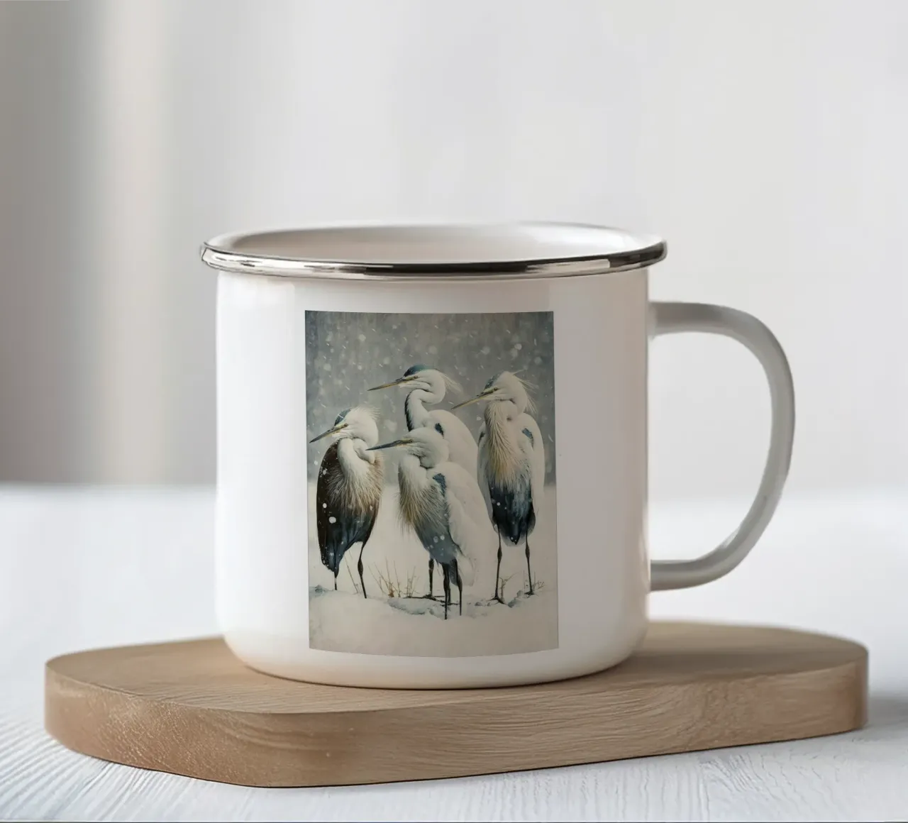 Egrets In Winter tazza in smalto da treechild
