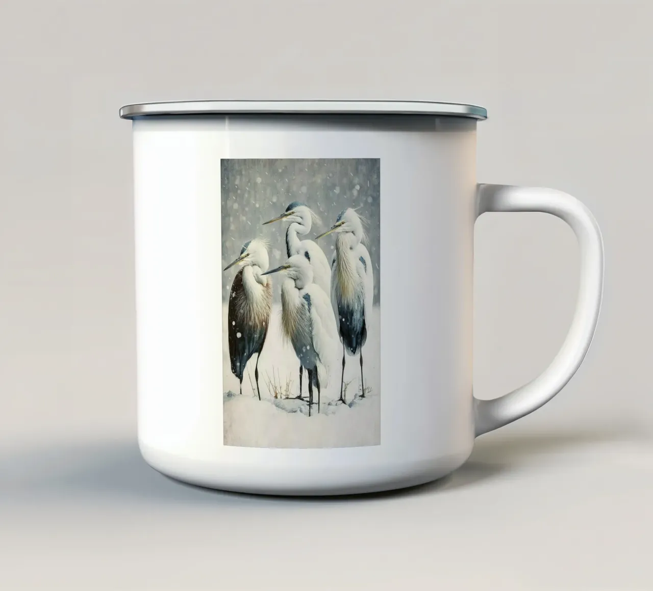 Egrets In Winter tazza in smalto da treechild