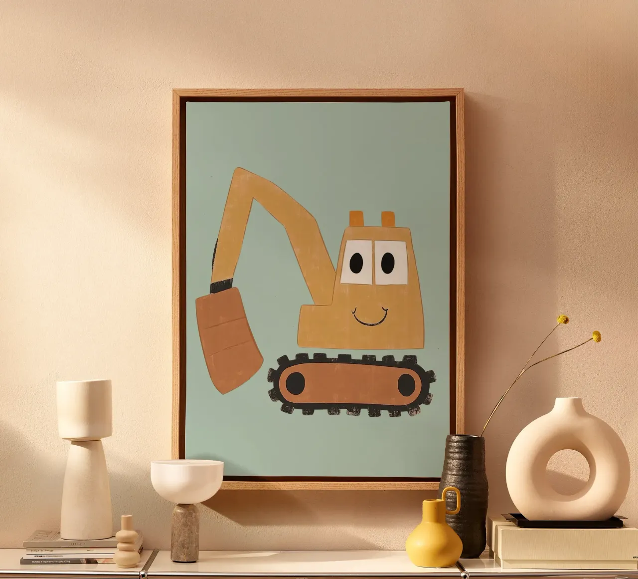 Schattige graafmachine Art Print - Bouw Decor Decor canvas met Baklijst van vintagepod