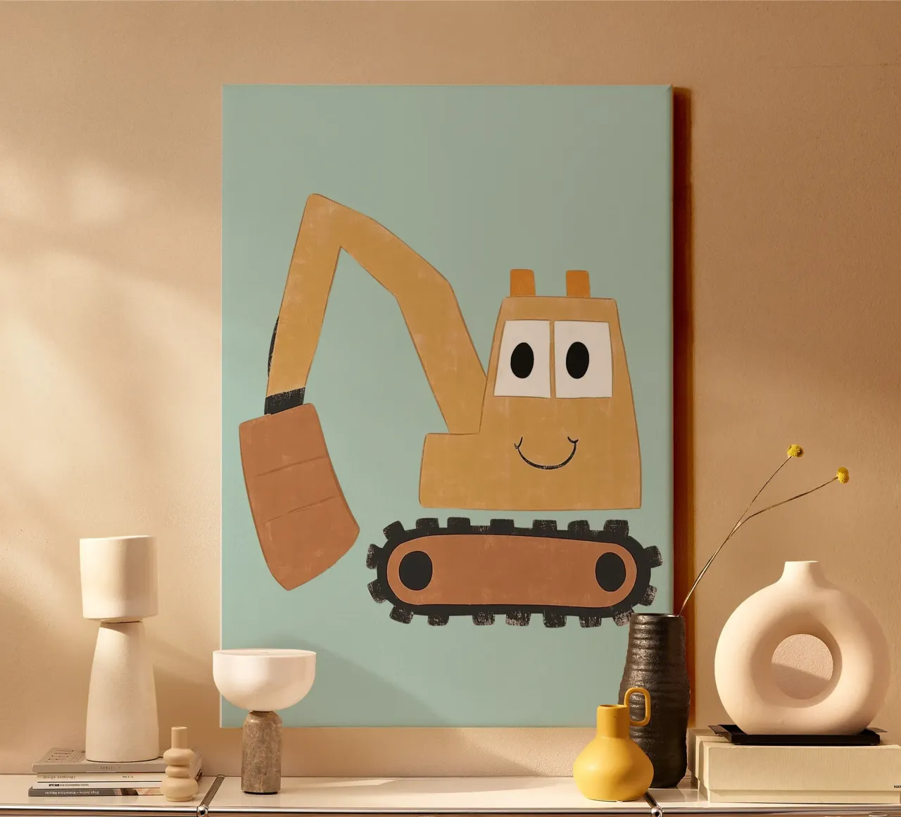 Schattige graafmachine Art Print - Bouw Decor Decor canvas met Baklijst van vintagepod