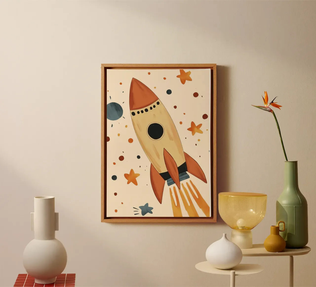 Rocket Ship Art Print - Space Nursery Decor canvas with Floater frame by vintagepod