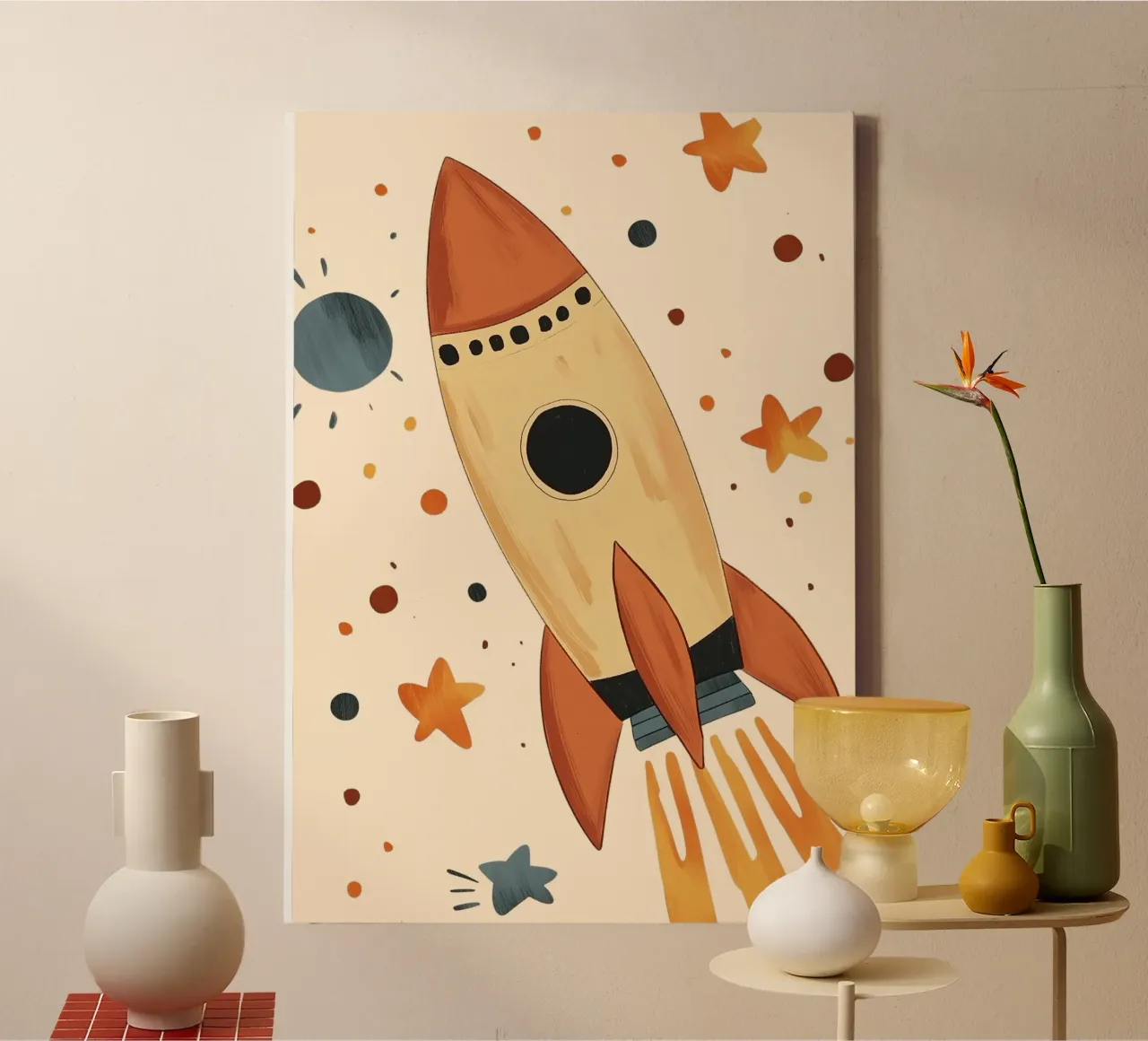 Rocket Ship Art Print - Space Nursery Decor canvas with Floater frame by vintagepod