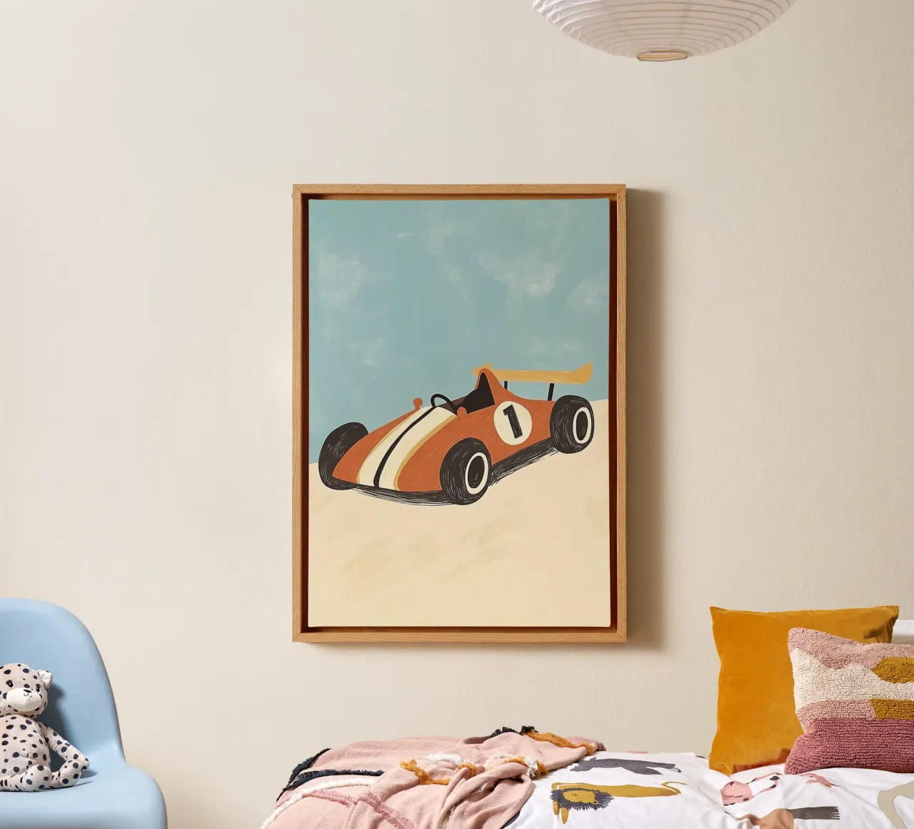 Retro-Rennwagen Kunstdruck - Jungenzimmer Dekoration Leinwand mit Schattenfugenrahmen von vintagepod