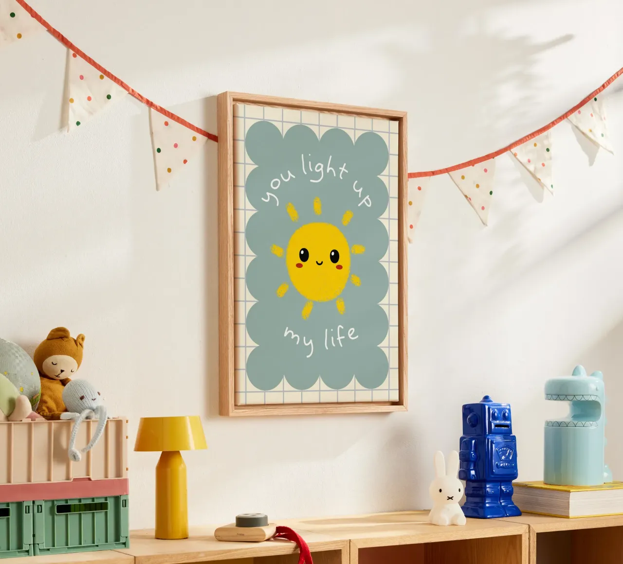 "You Light Up My Life" - Schattige Zonnekunstdruk canvas met Baklijst van vintagepod
