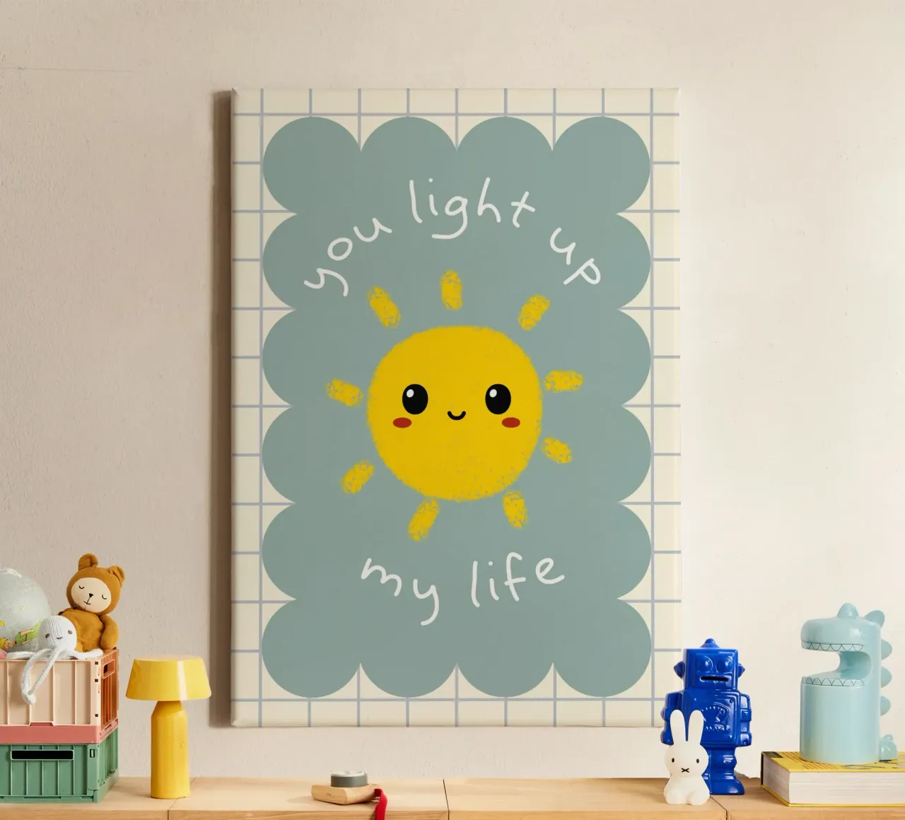 "You Light Up My Life" - Schattige Zonnekunstdruk canvas met Baklijst van vintagepod