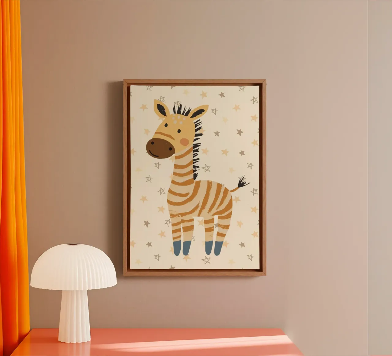 Cute Baby Zebra Nursery Art Print - Starry Pattern canvas with Floater frame by vintagepod