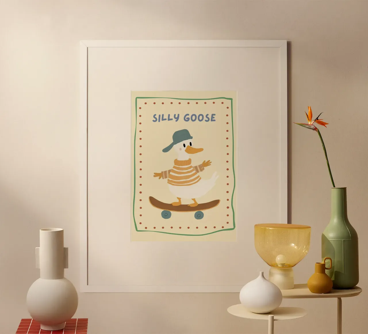 Silly Goose Skateboarder Duck Print - Nursery Art poster with aluminum frame by vintagepod