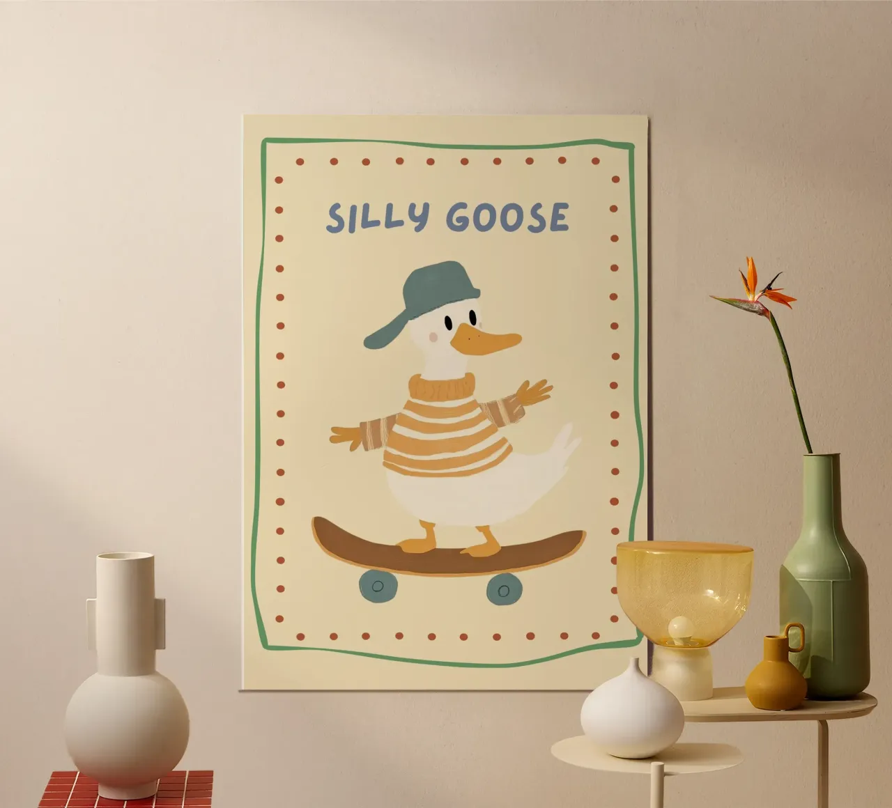 Silly Goose Skateboarder Duck Print - Nursery Art poster with aluminum frame by vintagepod