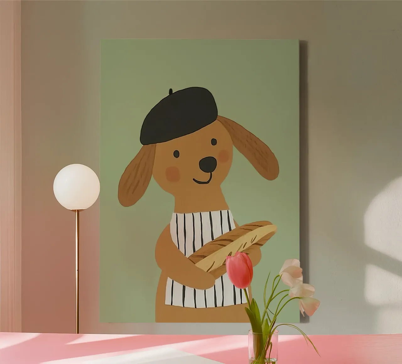 Cane francese con berretto e baguette - Arte minimalista tela con Cornice a cassetta da vintagepod