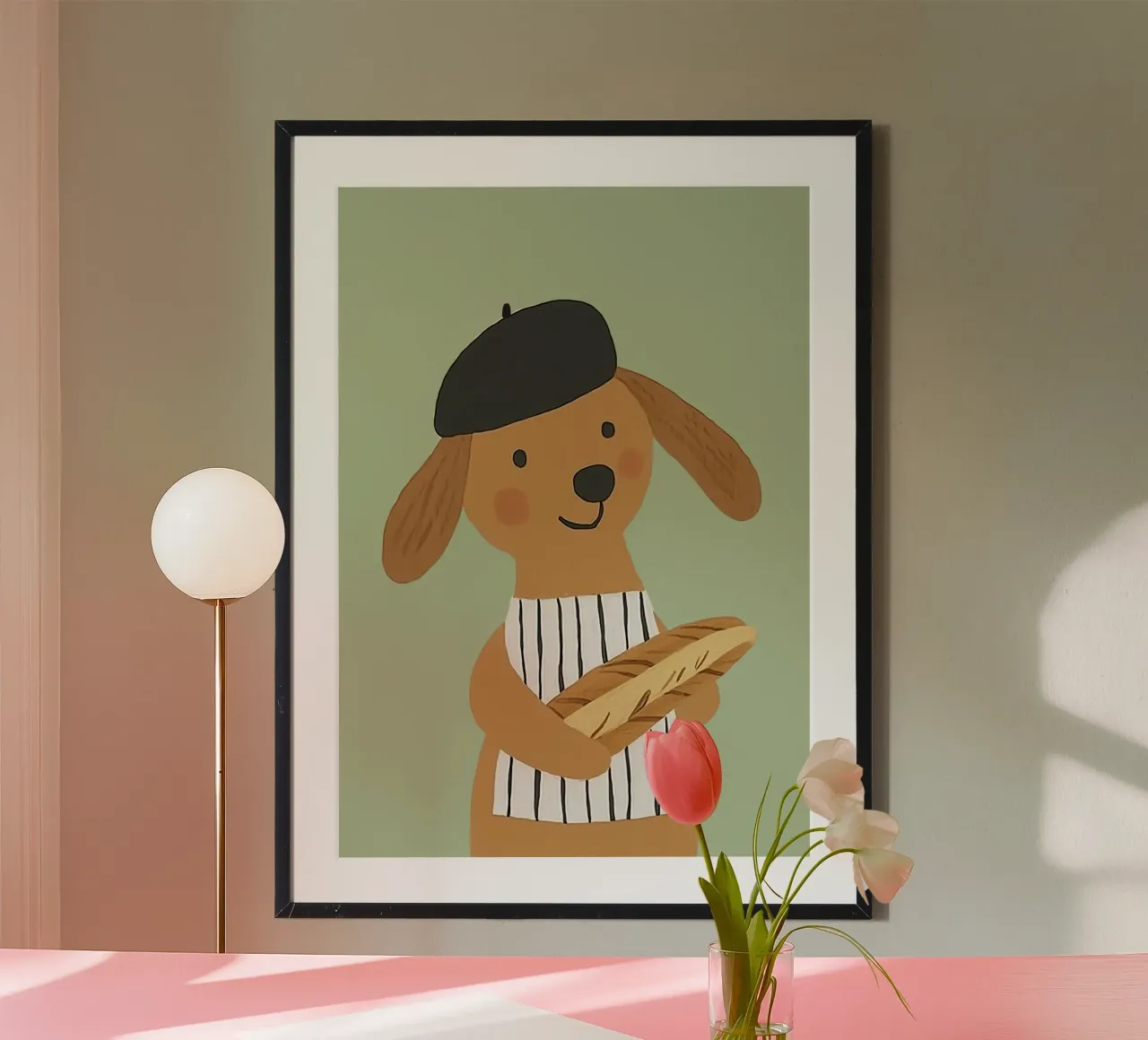 Cane francese con berretto e baguette - Arte minimalista poster con telaio in alluminio da vintagepod