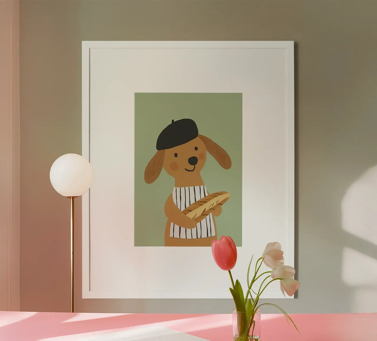 Cane francese con berretto e baguette - Arte minimalista poster con telaio in alluminio da vintagepod
