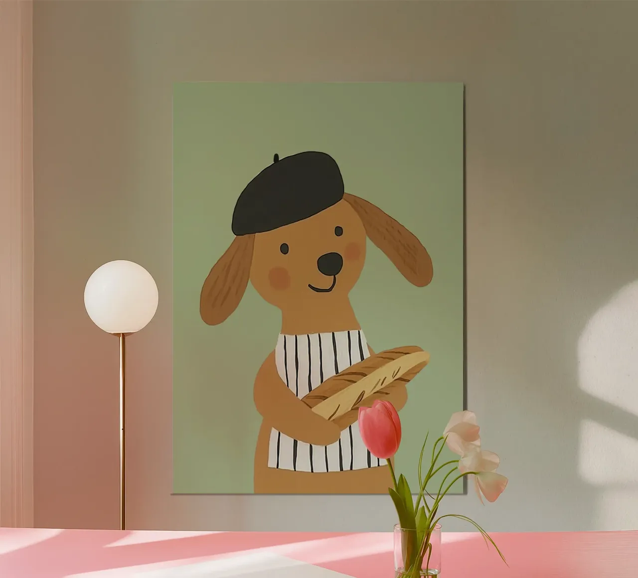 Cane francese con berretto e baguette - Arte minimalista poster con telaio in alluminio da vintagepod