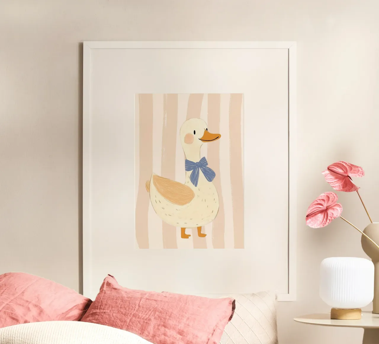 Simpatica anatra con papillon blu - Arte da parete per la cameretta poster con telaio in legno da vintagepod