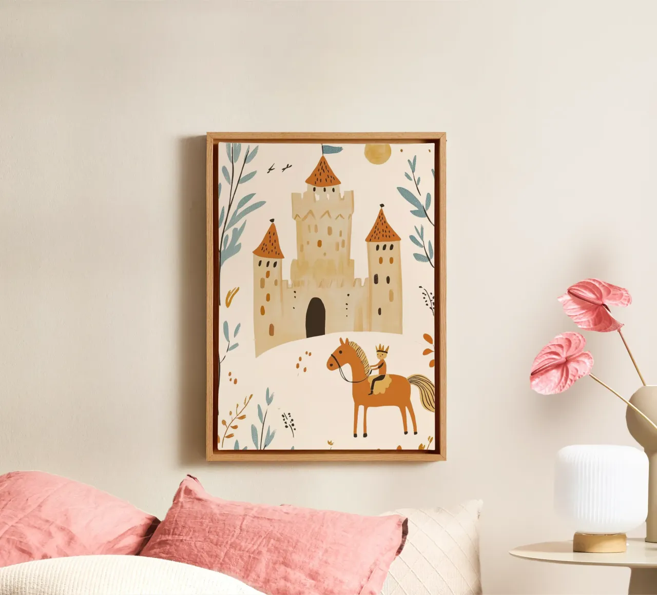 Fairy Tale Castle & Prince Art Print - Nursery Decor canvas with Floater frame by vintagepod