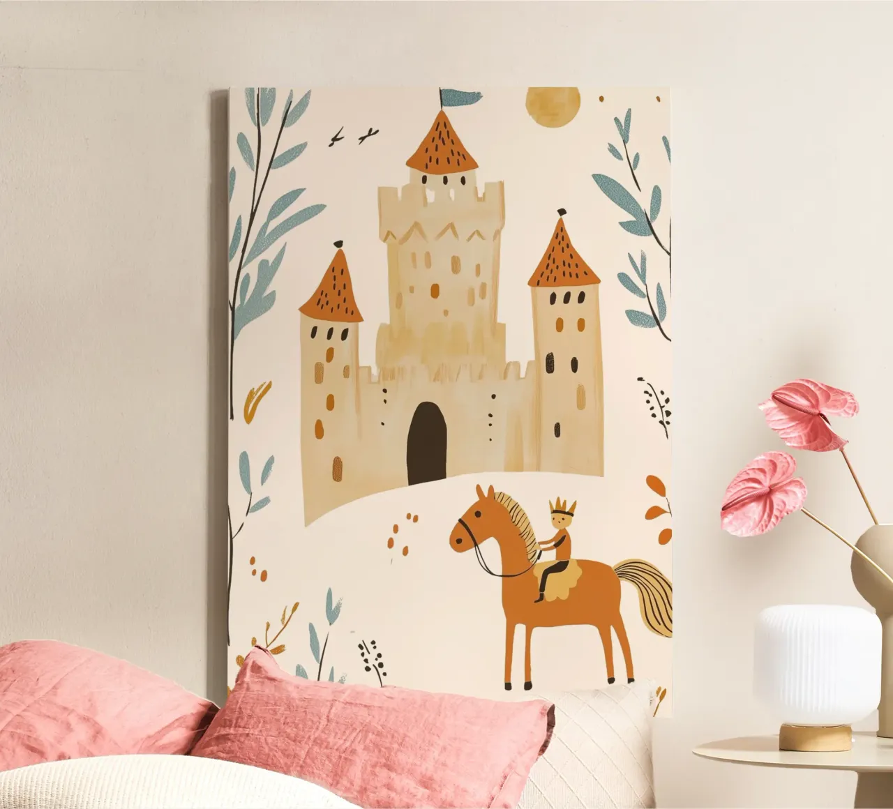 Fairy Tale Castle & Prince Art Print - Nursery Decor canvas with Floater frame by vintagepod
